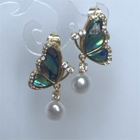 Lhe004 Sterling Silver Earring Aabalone Shell & Real Pearl Butterfly