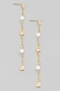 Lhe7199 Fashion Long Earring Pearl & Crystal