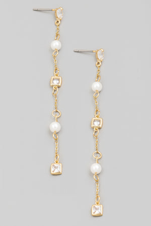 Lhe7199 Fashion Long Earring Pearl & Crystal