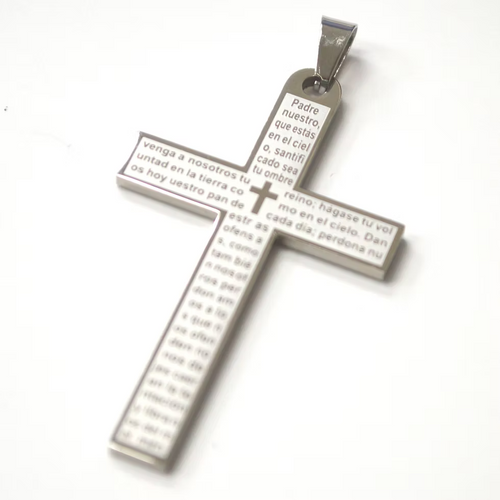 Lhpss86-3244s Stainless Steel Cross Lords Prayer Spanish + Chain