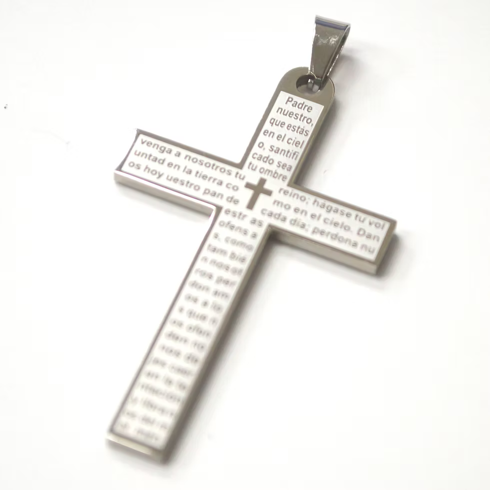 Lhpss86-3244s Stainless Steel Cross Lords Prayer Spanish + Chain