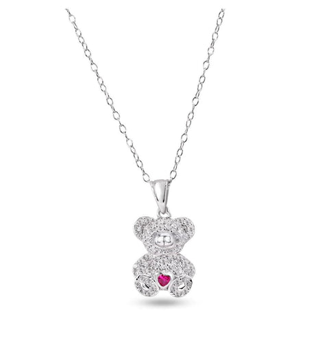 Lhp01858 Sterling Silver Pendant Teddy Bear & Red Heart Cz