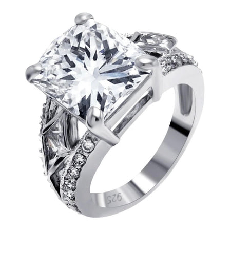 Lhr0082* Sterling Silver Ring Rectangle Cz