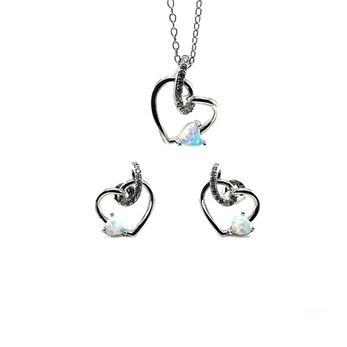 Lhset00627 Sterling Silver Heart Set Lab Opal