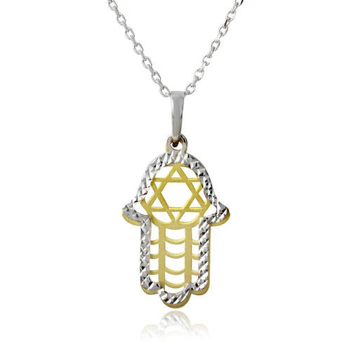 Lhp00005 Sterling Silver Hamsah  Star of David Two Tone