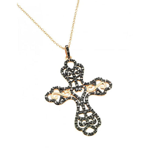 Lhp006969 Sterling Silver Gold Plated Cross Black Cz