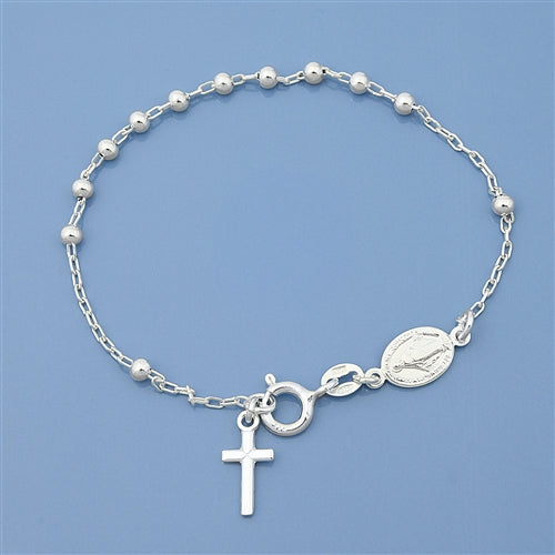 Lhb5381769 Sterling Silver Rosary Bracelet Cross & Mary