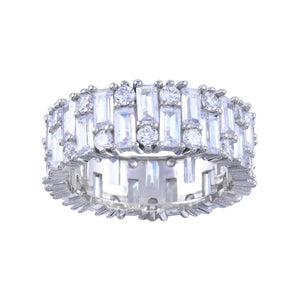 Lhr011439 Sterling Silver Ring Baguette & Round Cz Stones