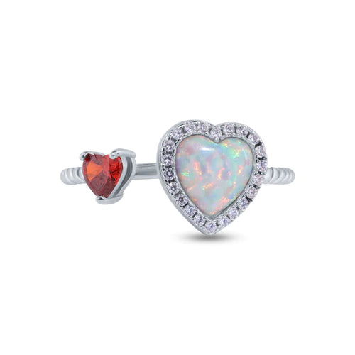 Lhr01374 Sterling Silver Heart Ring Red Cz & Lab Opal Stone