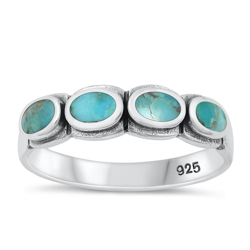 Lhr1316639 Sterling Silver Band Ring Real Turquoise Stones