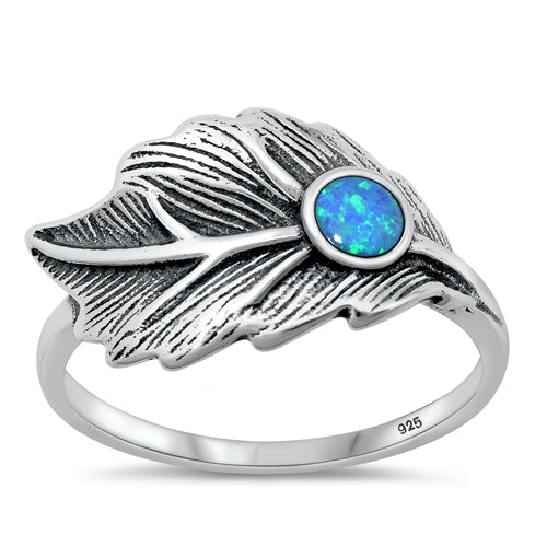 Lhr9131797 Sterling Silver Leaf Ring Lab Blue Opal