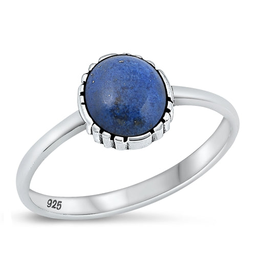 Lhr1315189 Sterling Silver Ring Real Round Lapis Stone