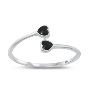 Lhr1318299 Sterling Silver Double Heart Ring  Turquoise,Black Onyx,Lab Opal