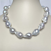 Lhps174 Real Baroque Pearl Necklace White AA 15X21 + Sterling Silver Toggle Clasp
