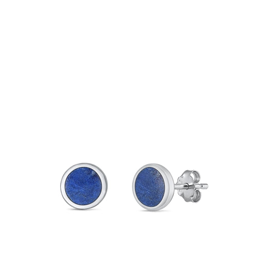 Lhe4307859 Sterling Silver Earring Real Stone Lapis Size 7mm