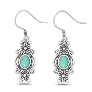 Lhe54308929 Sterling Silver Real Turquoise Flower  Hook Wire Earring
