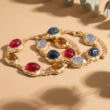 Load image into Gallery viewer, Lhb300999 Fashion Multi Color Hammered Gold Bracelet Red Topaz/green grey