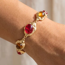 Load image into Gallery viewer, Lhb300999 Fashion Multi Color Hammered Gold Bracelet Red Topaz/green grey