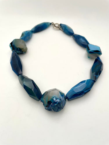 Lhn8999 Real Stone Hand Knotted  Blue Agate Necklace Out of Stock!!!