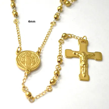 Lhn87-34G4mm Stainless Steel Rosary Gold PLated 4mm San Beneto