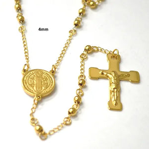 Lhn87-34G4mm Stainless Steel Rosary Gold PLated 4mm San Beneto