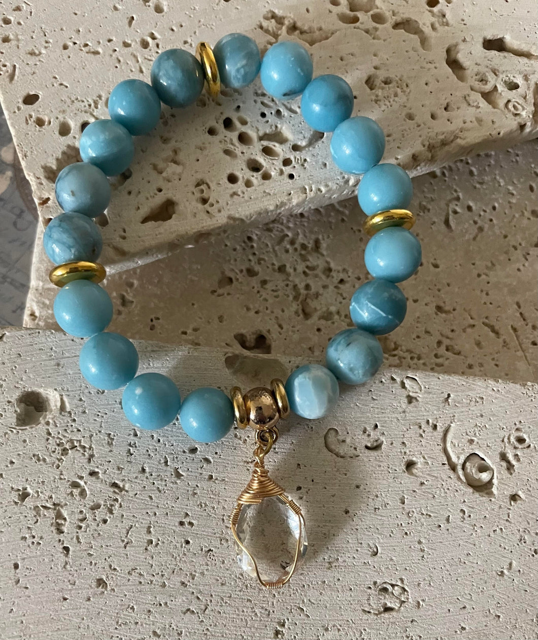 Lhb33310 Real Stone Bracelet  Larimar Quartz & Tear Drop