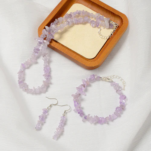 Lhset2405SYLAVENDER  Real Stone Light Lavender Jade Set