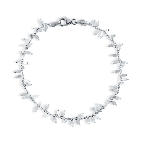 Lhb00013 Sterling Silver Rhodium Plated Leaf Bracelet