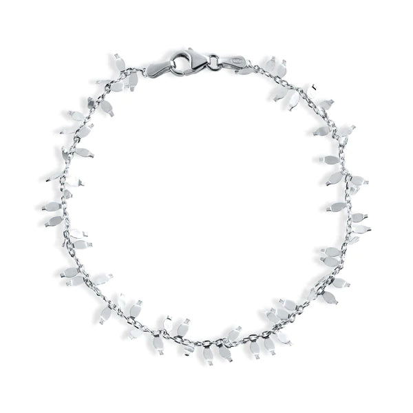 Lhb00013 Sterling Silver Rhodium Plated Leaf Bracelet