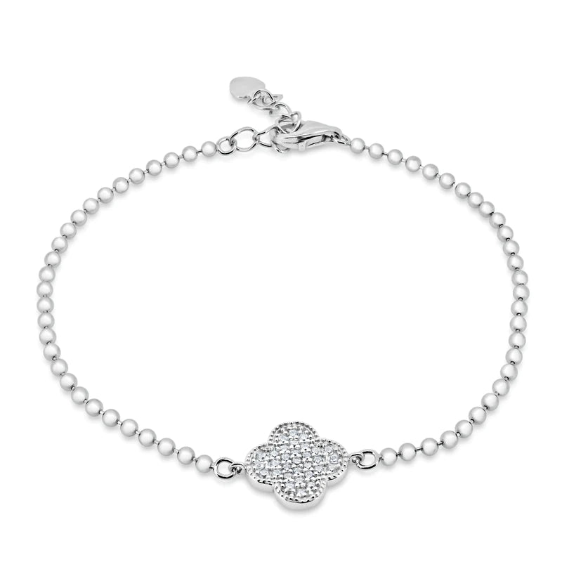 Lhb00109 Sterling Silver Bracelet Flower Pave cz