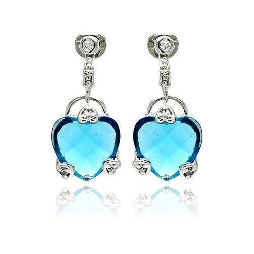 Lhe001919 Sterling Silver Earring Blue Heart  Dangle