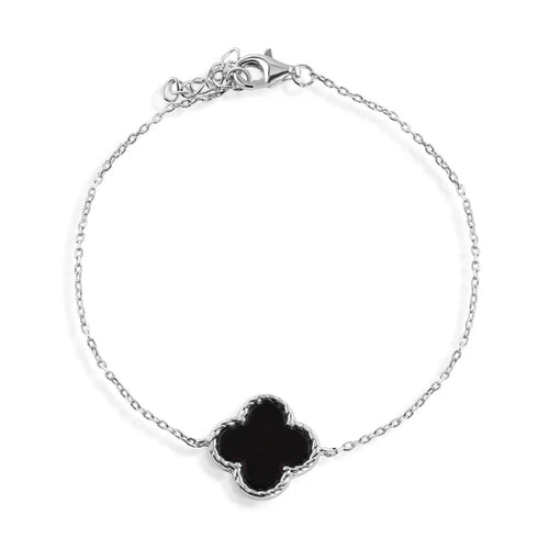 Lhb00626bk Sterling Silver Black Clover Bracelet