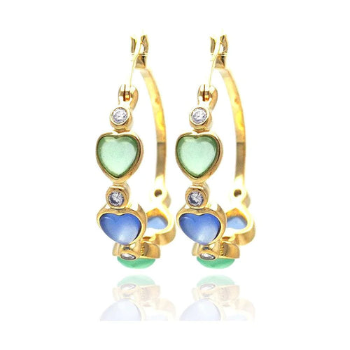 Lhe00709 Sterling Silver Hoop Earring Gold Plated Heart Multi Color