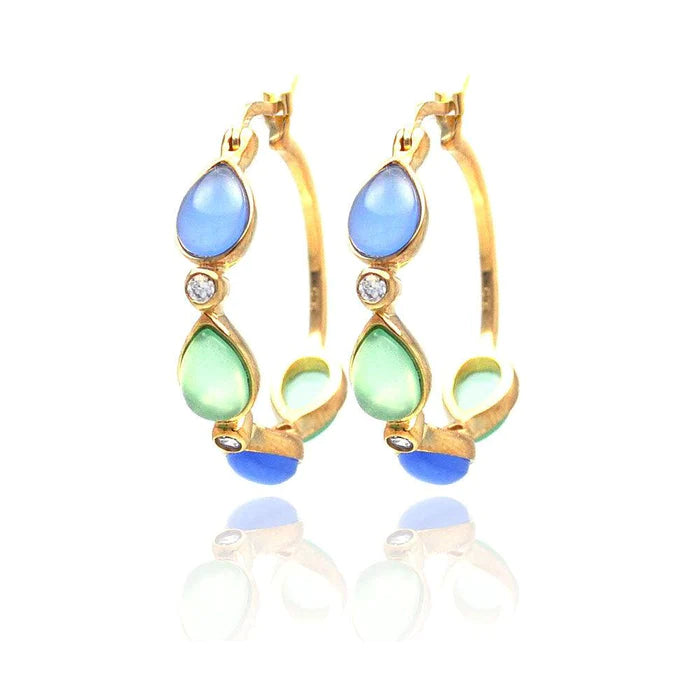 Lhe007089 Sterling Silver Hoop Earring Gold Plated Multi Color Tear Drops