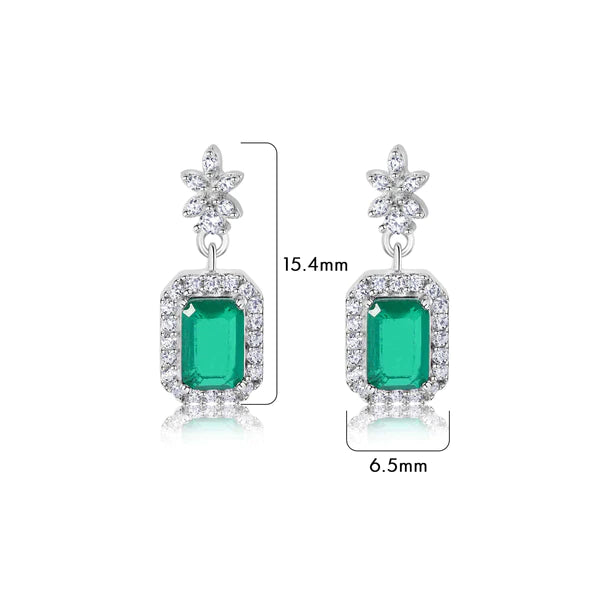 Lhe00746 Sterling Silver Earring Square Drop Green Cz