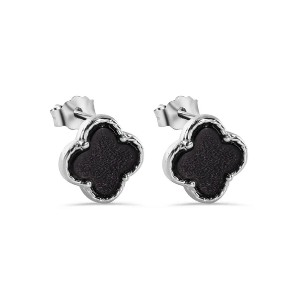 Lhe01378Bk Sterling Silver Black Clover Earring