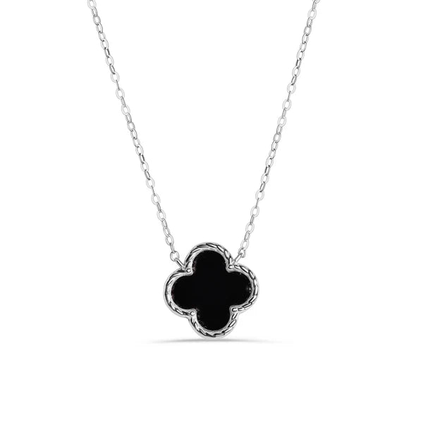 Lhn01860 Sterling Silver Black Clover Necklace