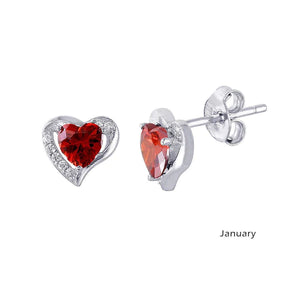 Lhe01028 Sterling Silver Heart Earring Red Garnet Cz January