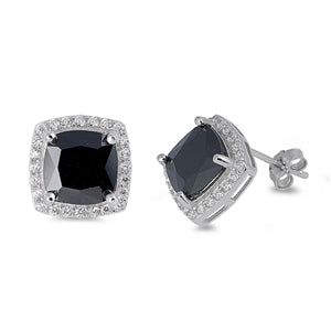 Lhe4109779*Sterling Silver Square Black Cz Stud Earring