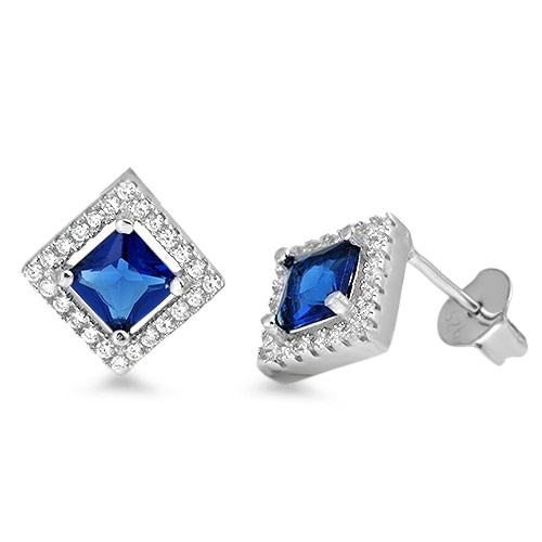 Lhe4110729 Sterling Silver Earring Square Sapphire Cz