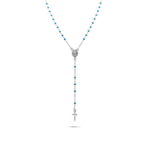 Lhn000019* Sterling Silver Rosary Turquoise  Stones Guadalupe