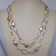 lHNF2349 Real Coin Peach Pearl Necklace Plated Silver ***MINIMUM ORDERS