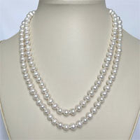 Lhns139 Real Cultured Pearl Necklace Double Strand 7mm