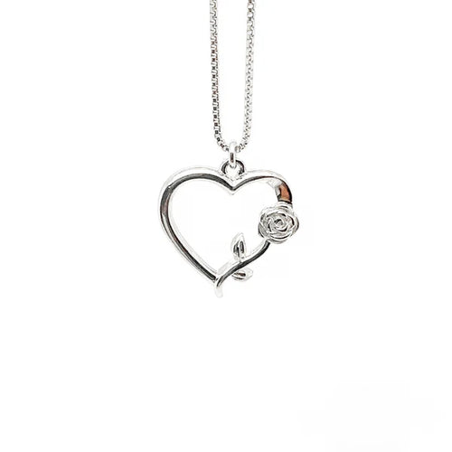 Lhp00183S Sterling Silver Heart Rose Necklace