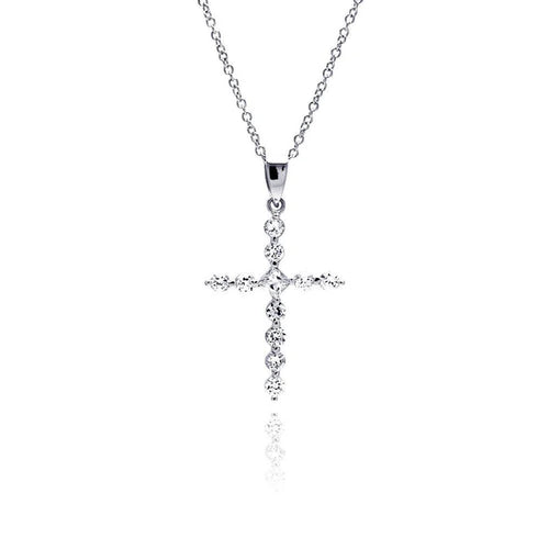 Lhp00443* Sterling Silver Necklace Cz Cross