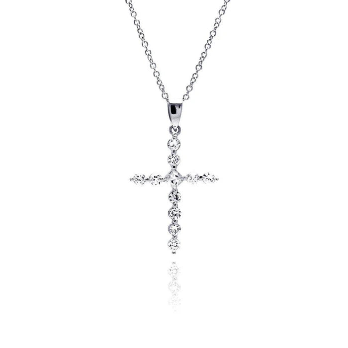Lhp00443* Sterling Silver Necklace Cz Cross