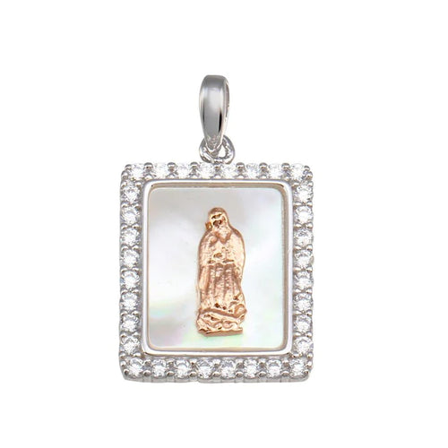 Lhp000579* Sterling Silver Religious Square Cz Medallion 18'' chain