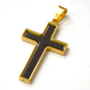 Lhpss86-3020BG Stainless Steel Cross Black on Gold + Chain