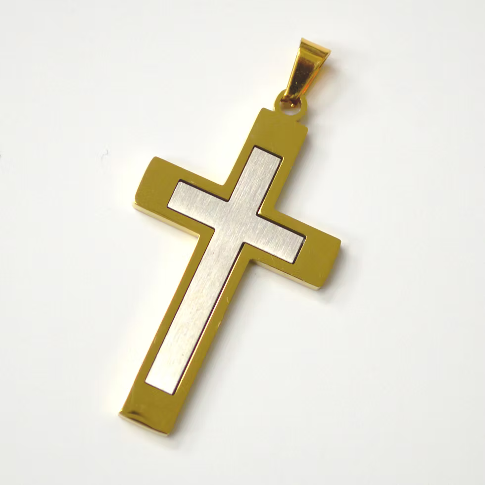 Lhp86-3280G Stainless Steel Cross Silver Center + Chain