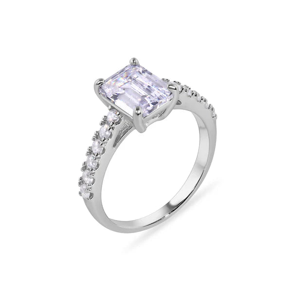 lhr004059 Sterling Silver Cz Rectangle Stone Ring